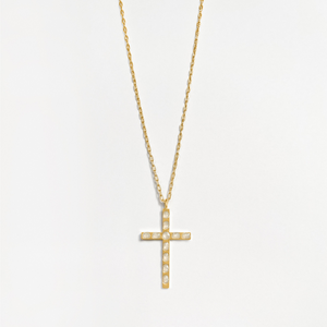 Cross Pendant (Pearl) - Gold